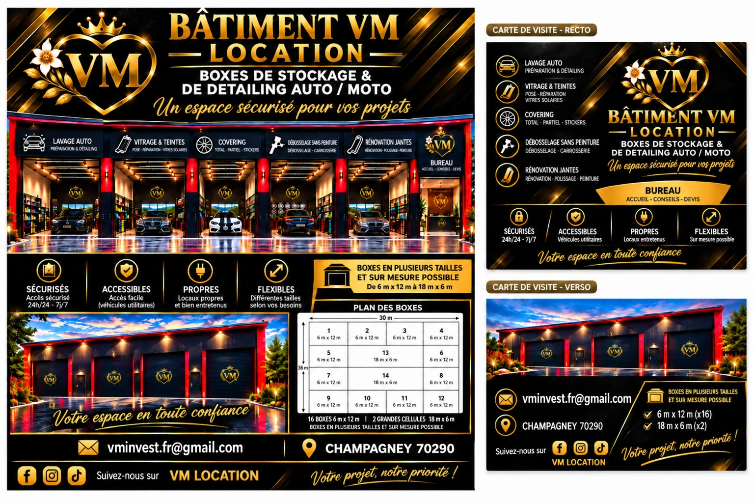Flyer et carte de visite recto / verso du projet VM Détailing