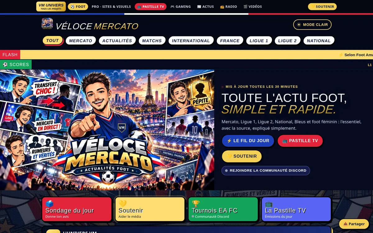 Aperçu du site Véloce Mercato, une création VM
